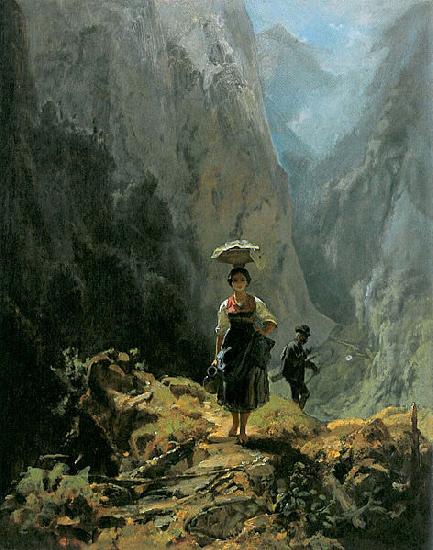 Carl Spitzweg Dirndl und Jager im Gebirge Germany oil painting art